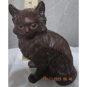 Vintage Cat Kitty Figurine Red Mill faux wood carved resin